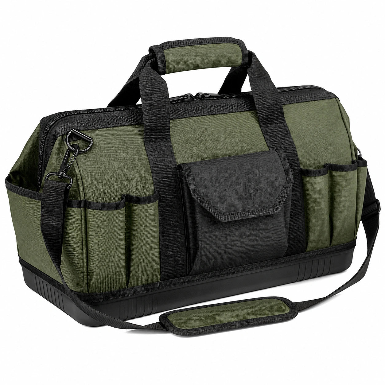 Sac à outils vert avec bandoulière amovible et poches multiples