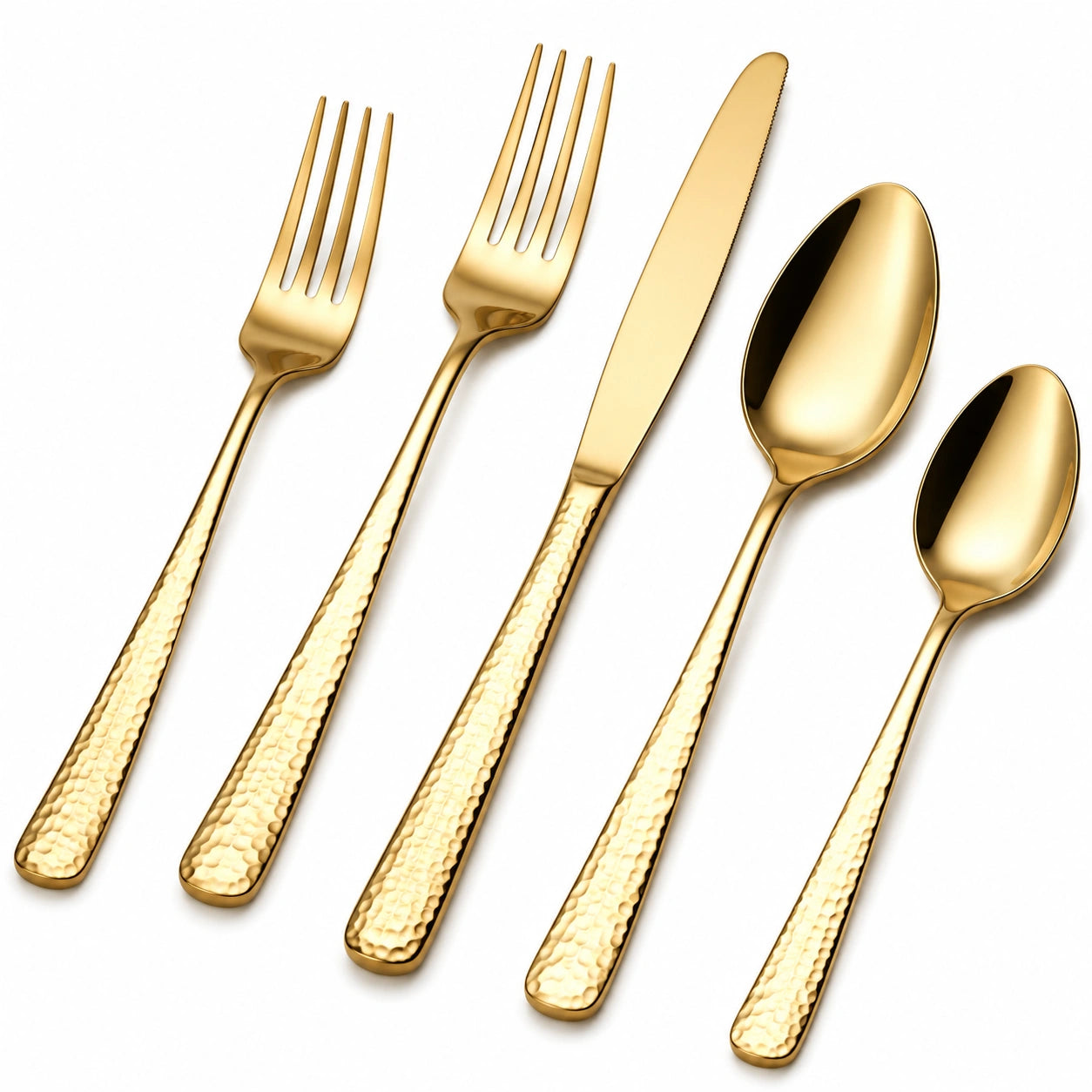 Ensemble de Couverts 5 Pièces Doré avec Finition Martelée