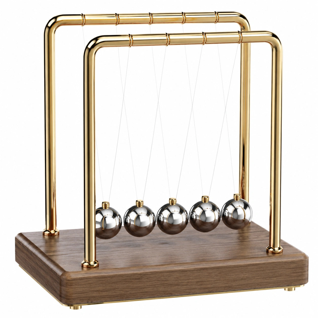 Pendule de Newton Doré avec Base en Bois