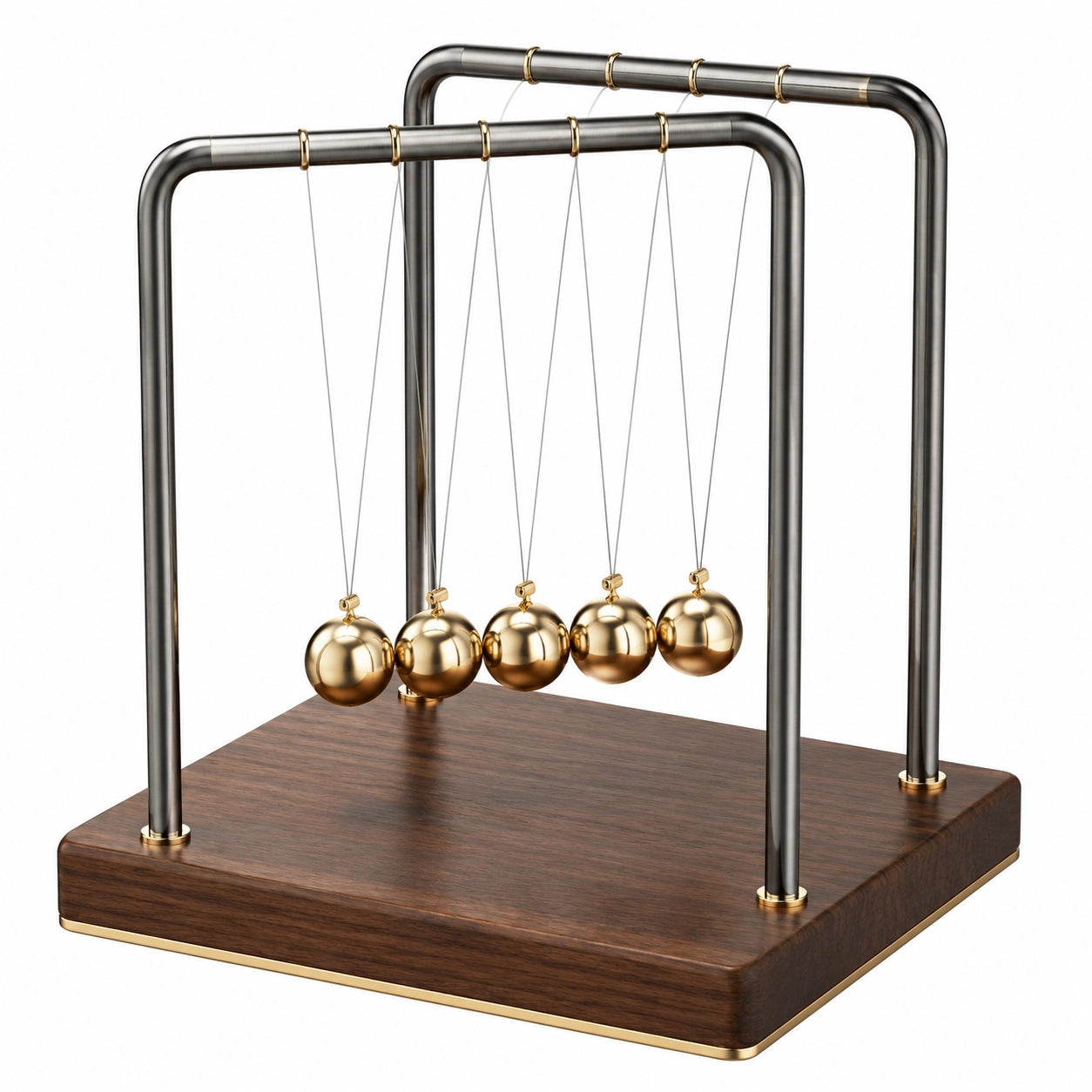 Pendule de Newton à Cinq Boules Or et Bois