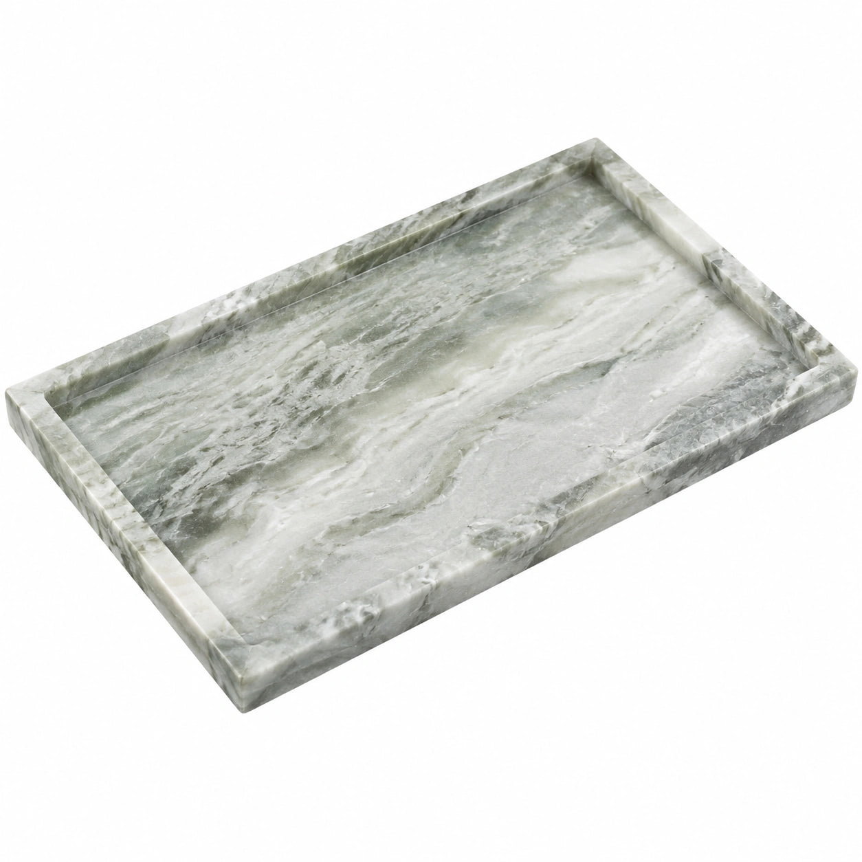 Plateau de service rectangulaire en pierre verte marbrée 30x20cm