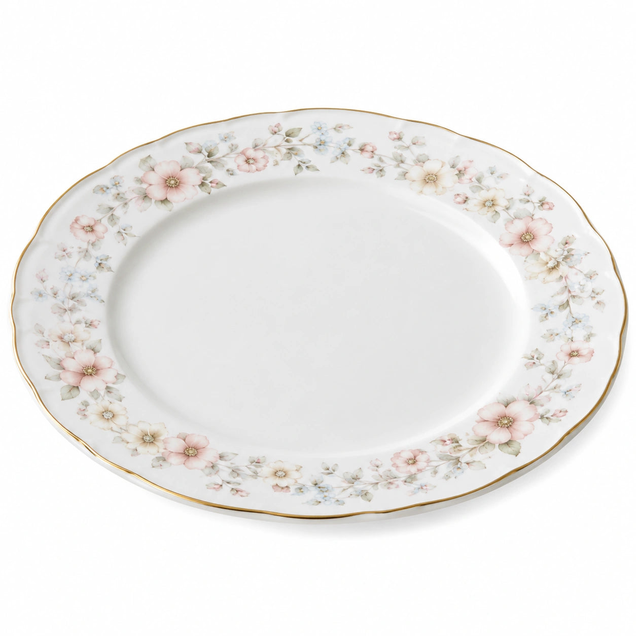Assiette en Porcelaine à Motif Floral avec Bordure Dorée 27 cm