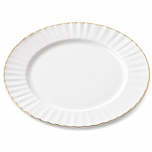 Assiette ronde en porcelaine blanche avec bordure dorée 26 cm