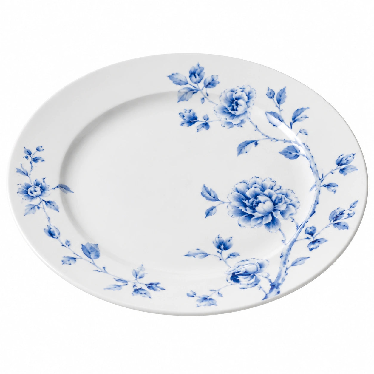 Assiette en Porcelaine Ronde à Motifs Floraux Bleus