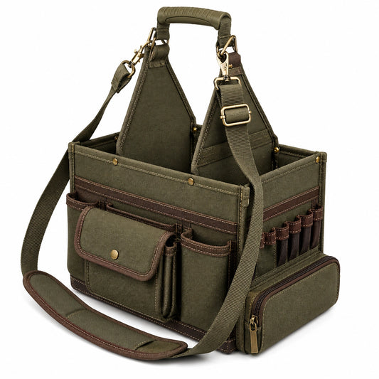 Sac d'outils vert et marron avec bandoulière amovible