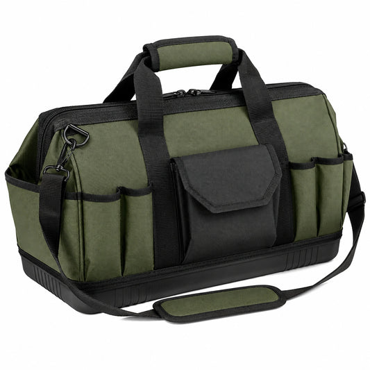 Sac à outils vert avec bandoulière amovible et poches multiples