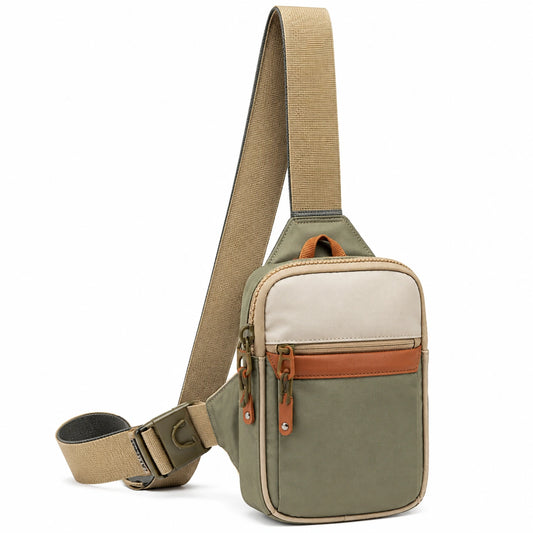 Sac Bandoulière Mixte Compact Vert/Beige/Marron