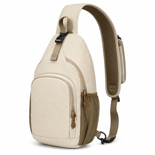 Sac à bandoulière beige avec poches multiples