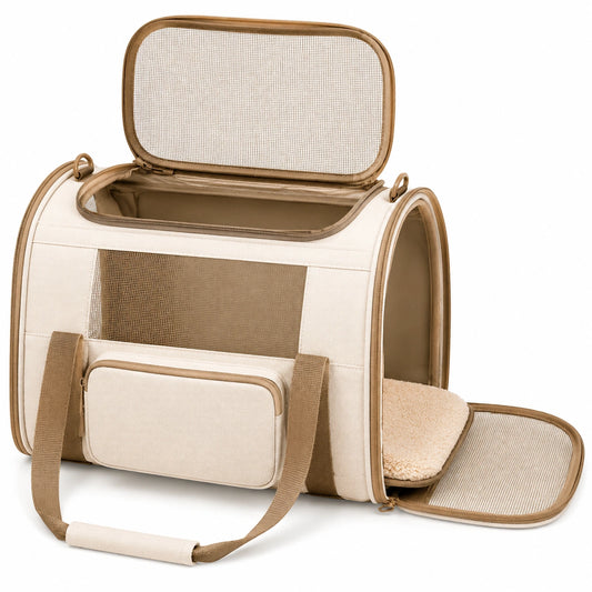 Sac de transport pour animaux Beige avec bandoulière réglable