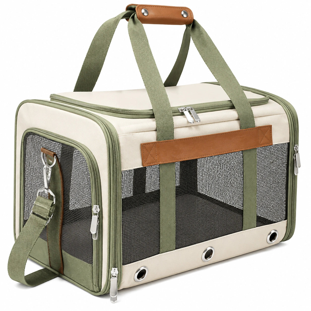 Sac de transport respirant pour animaux - Beige et Vert