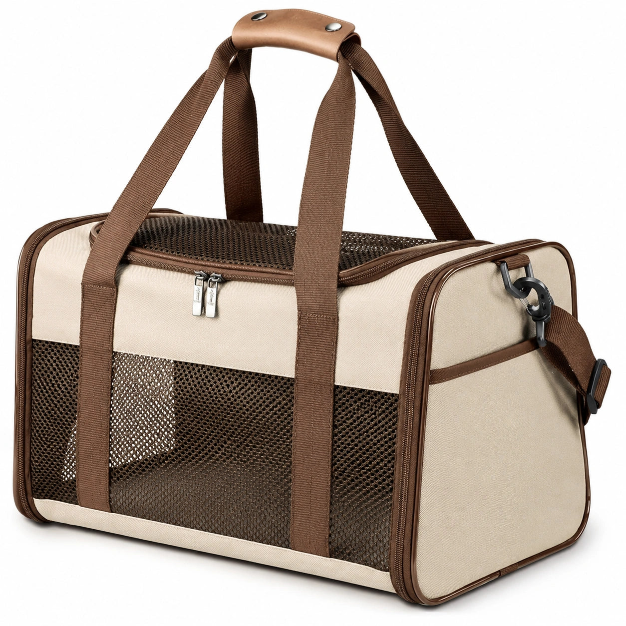 Sac de transport pliable beige et marron pour animaux - 45cm x 25cm x 30cm