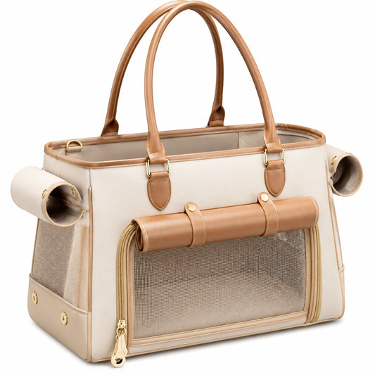 Sac de transport ventilé pour animaux - Beige et Marron