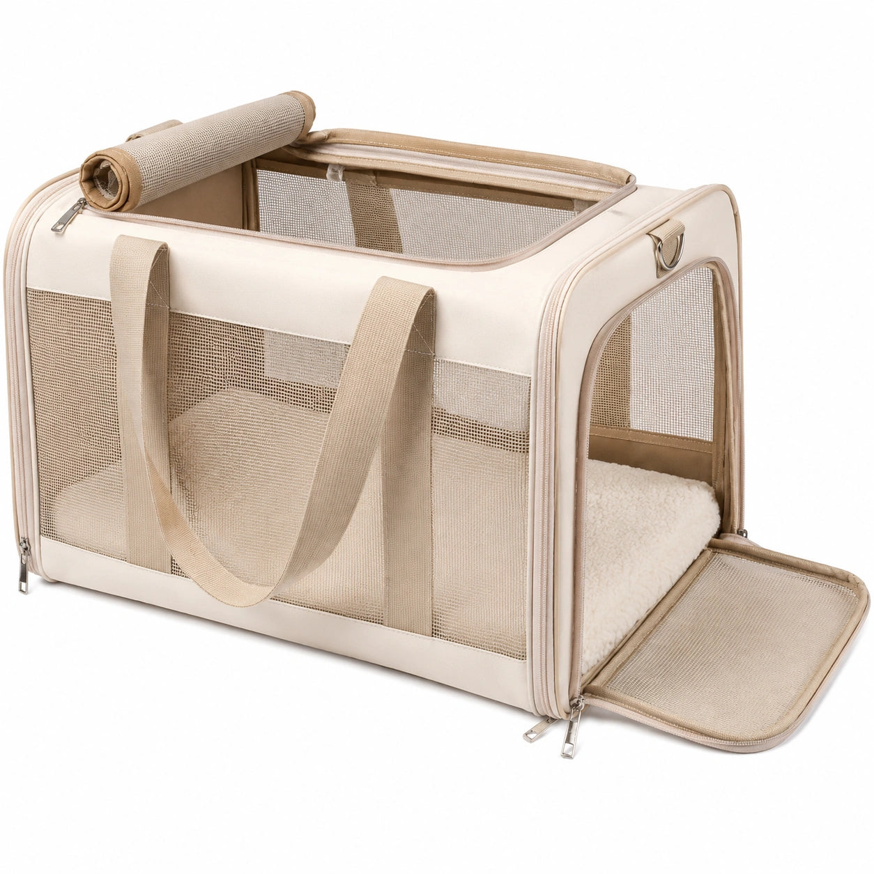 Sac de Transport pour Animaux Beige avec Filets Respirants