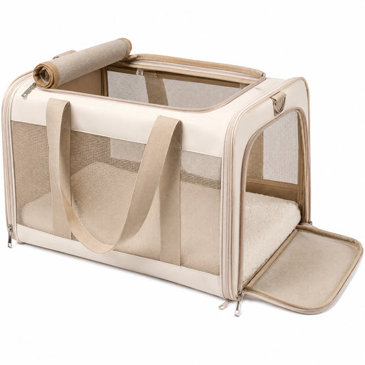 Sac de Transport pour Animaux Beige avec Filets Respirants