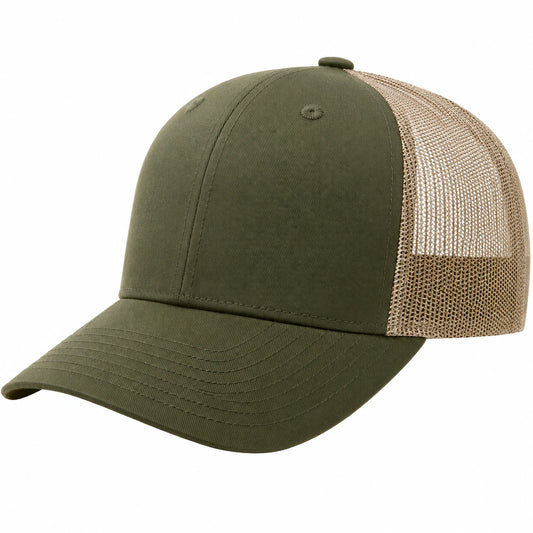 Casquette Trucker Olive et Beige avec Dos en Maille