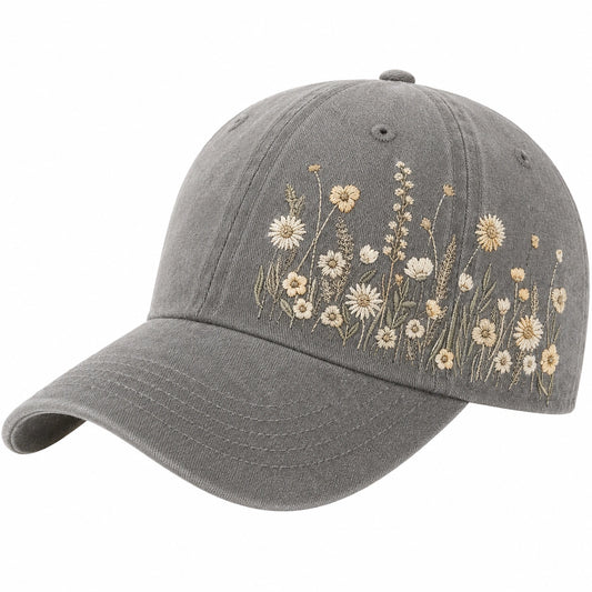 Casquette Brodée Fleurie Gris