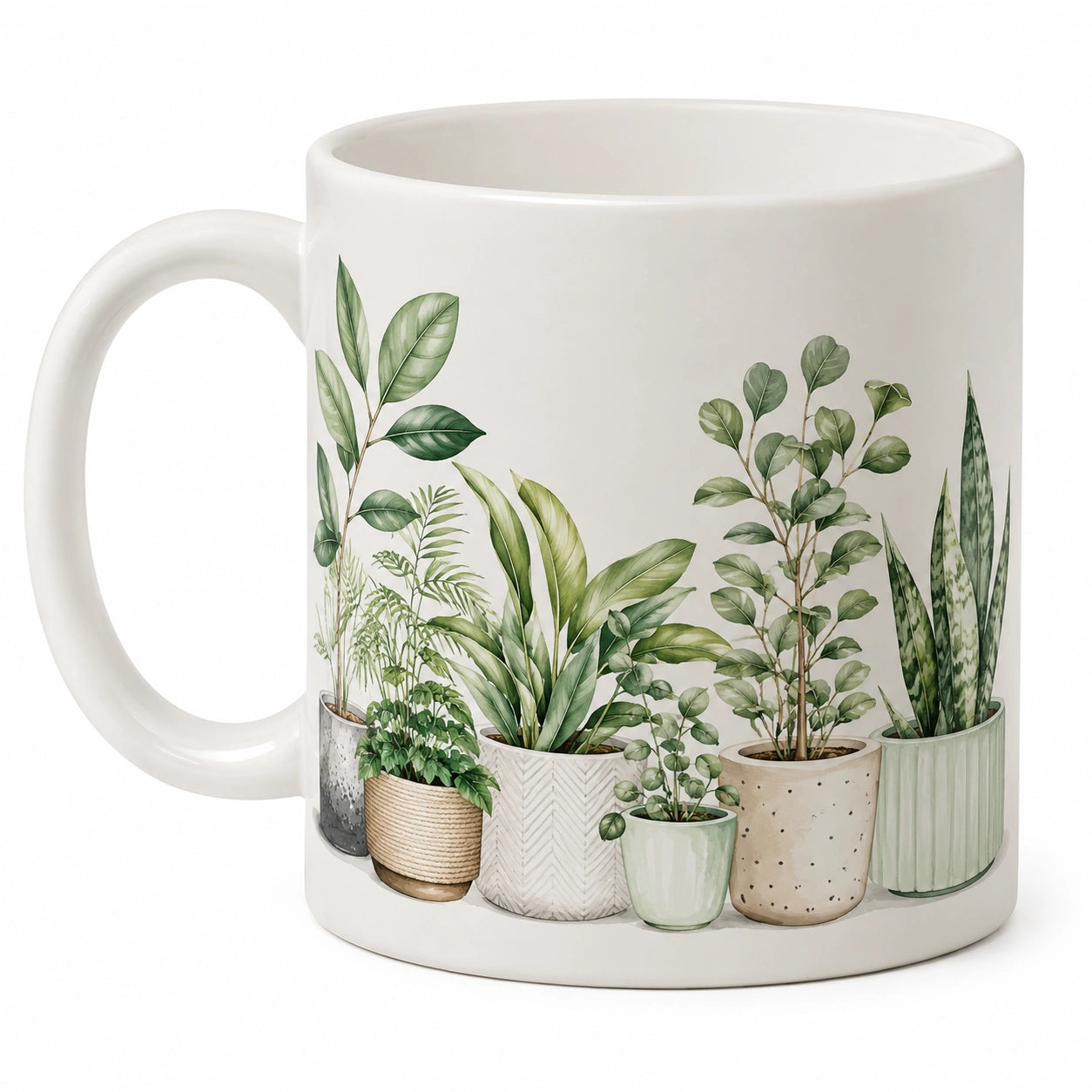 Tasse en céramique 350ml avec motif plantes vertes