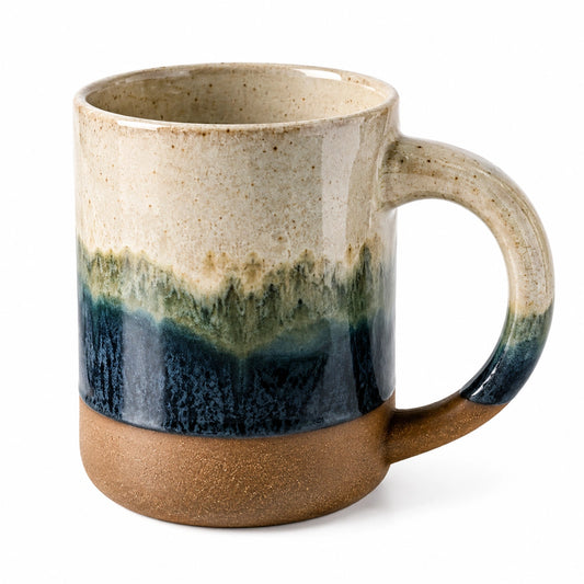 Tasse en céramique artisanale 350ml dégradé beige, bleu, vert et marron