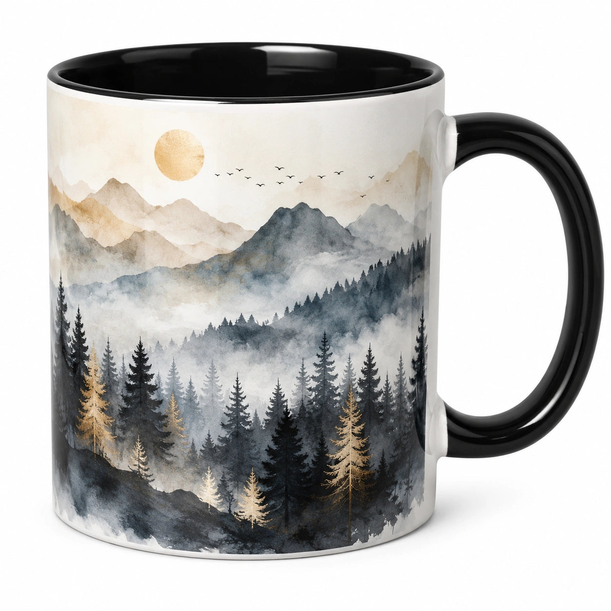 Tasse en céramique avec motif forêt et montagnes 350ml