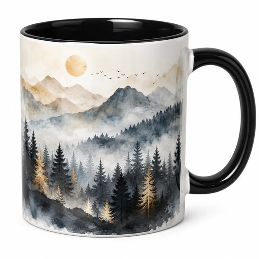 Tasse en céramique avec motif forêt et montagnes 350ml