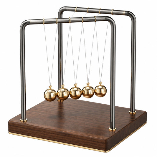 Pendule de Newton à Cinq Boules Or et Bois