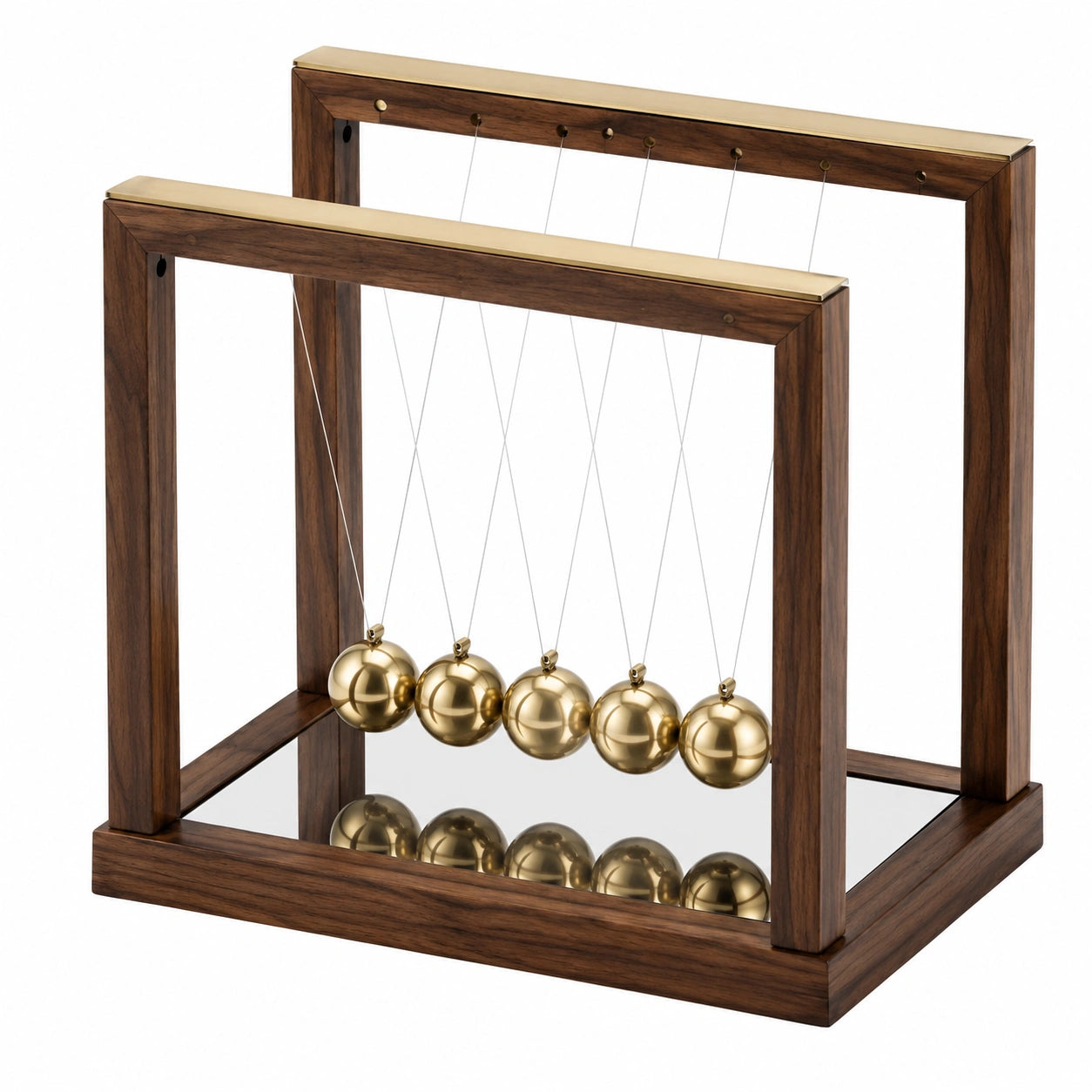 Pendule de Newton avec 6 Boules Dorées en Marron et Or