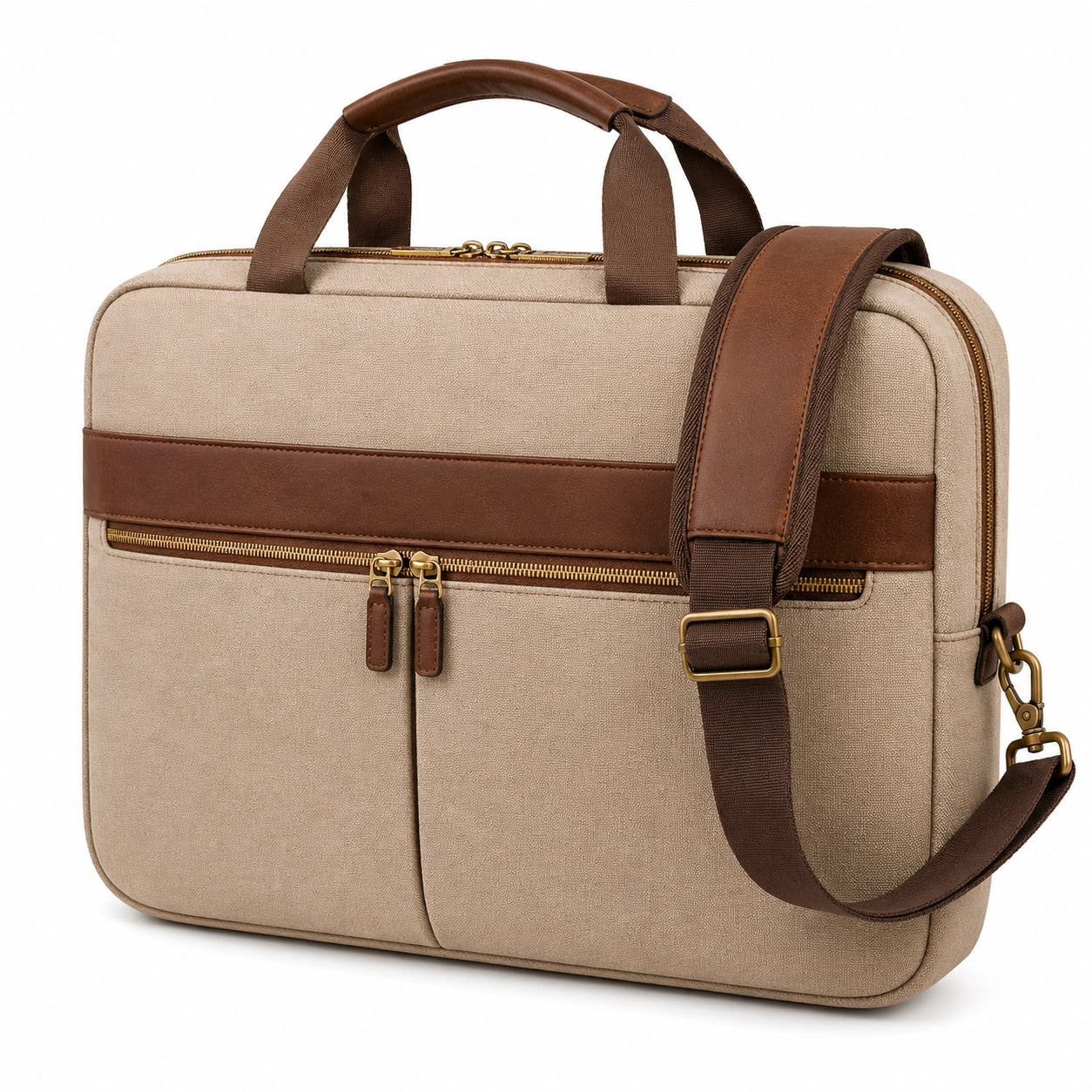 Sacoche pour ordinateur portable 15 pouces beige et marron avec bandoulière détachable