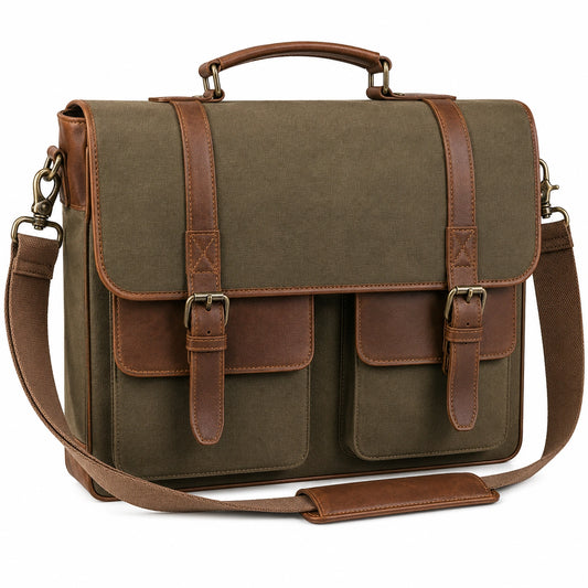 Cartable classé pour ordinateur portable marron et vert