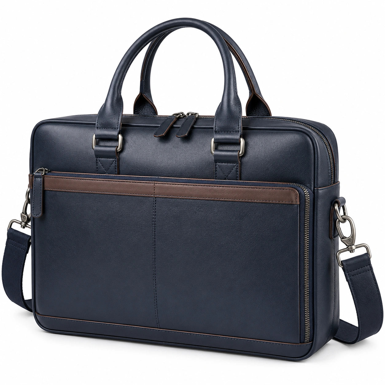 Sacoche pour Ordinateur Portable 15 Pouces Bleu Marine avec Détails Marron