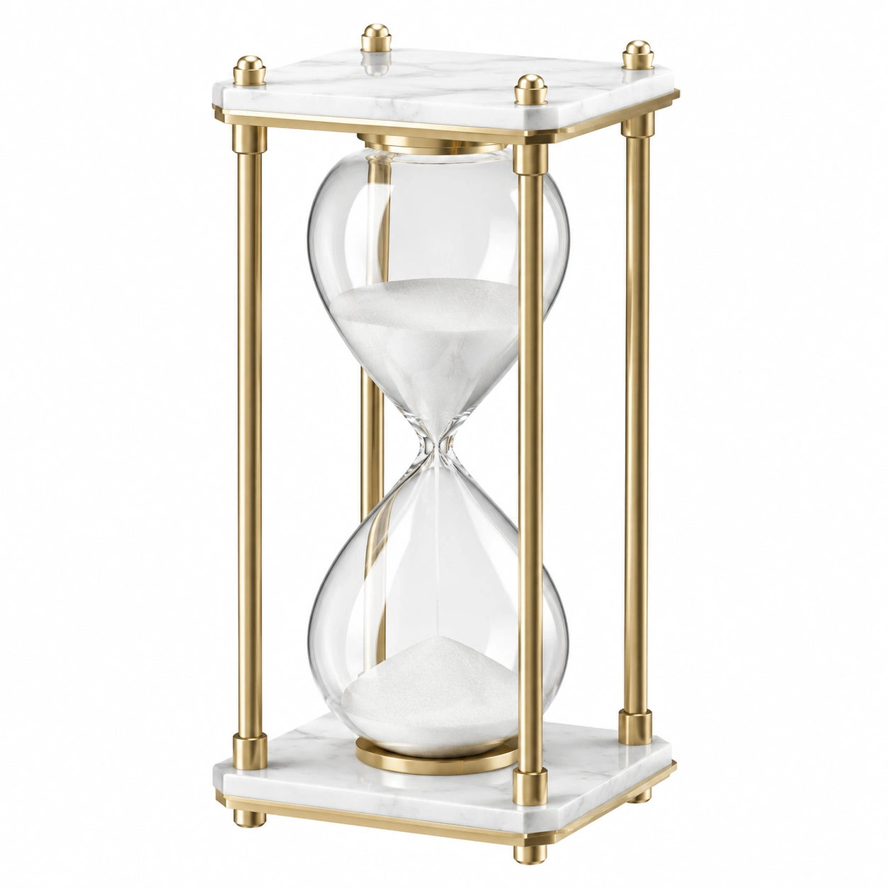 Sablier Moderne en Marbre Blanc et Métal Doré