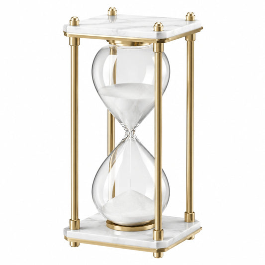 Sablier Moderne en Marbre Blanc et Métal Doré