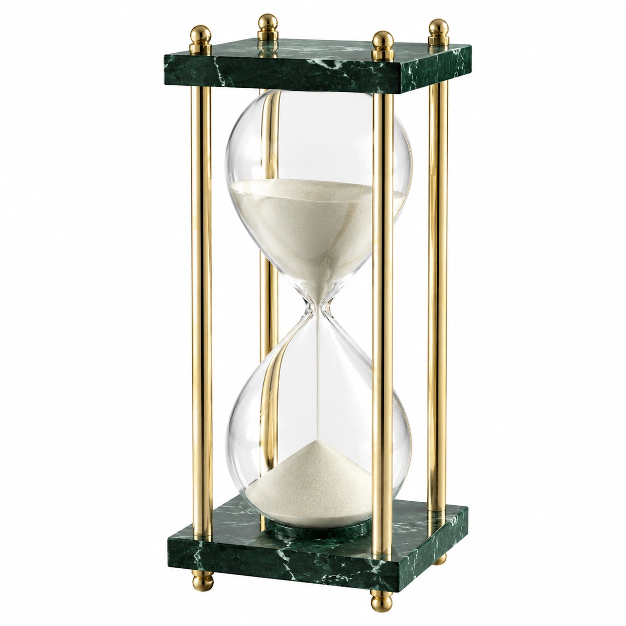 Sablier décoratif en verre et laiton avec marbre vert 30 cm