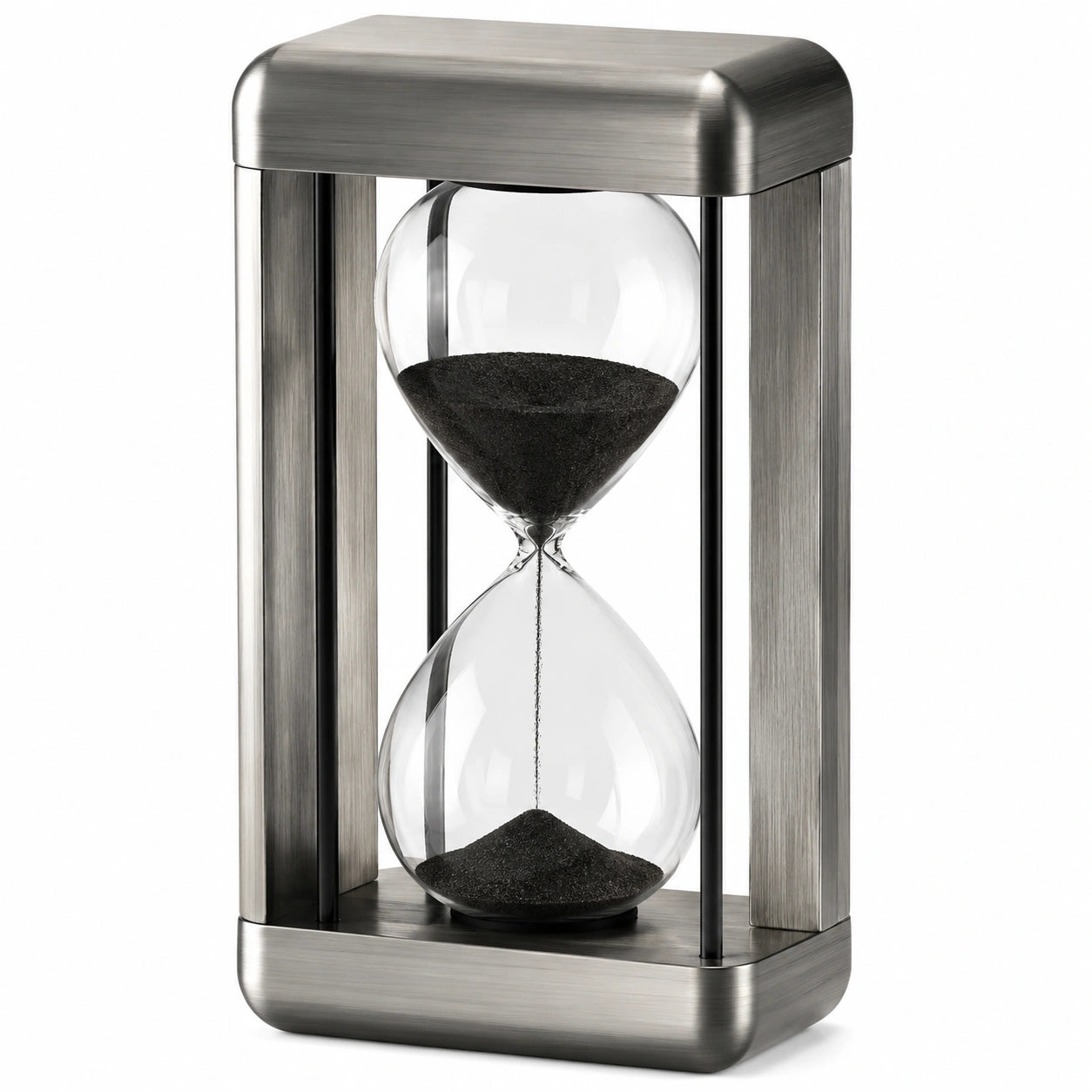 Sablier Décoratif en Métal et Verre avec Sable Noir - 60 Minutes