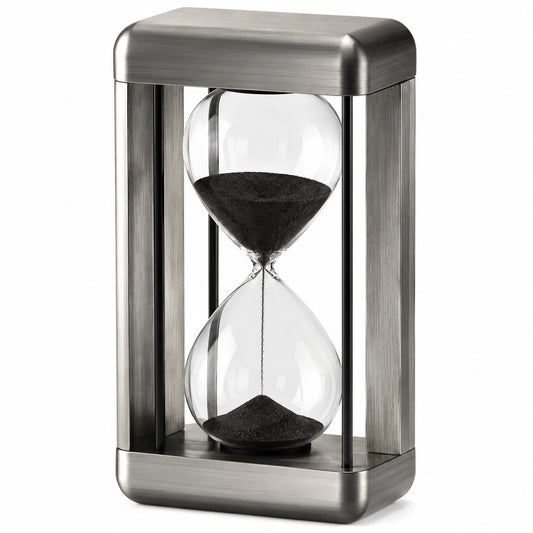 Sablier Décoratif en Métal et Verre avec Sable Noir - 60 Minutes